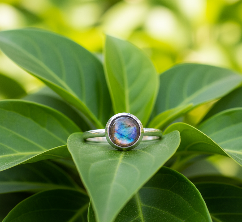 Women's 925 Sterling Silver Ring Cabochon Labradorite Bezel Setting