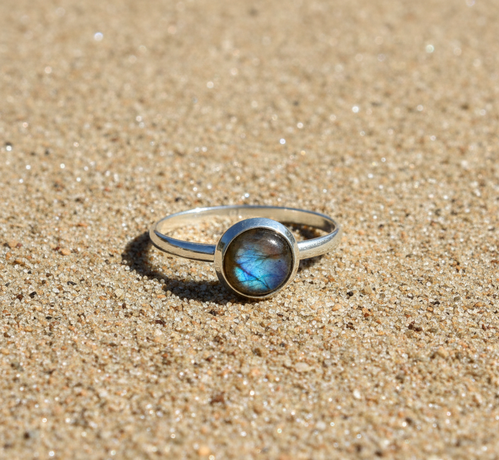 Women's 925 Sterling Silver Ring Cabochon Labradorite Bezel Setting