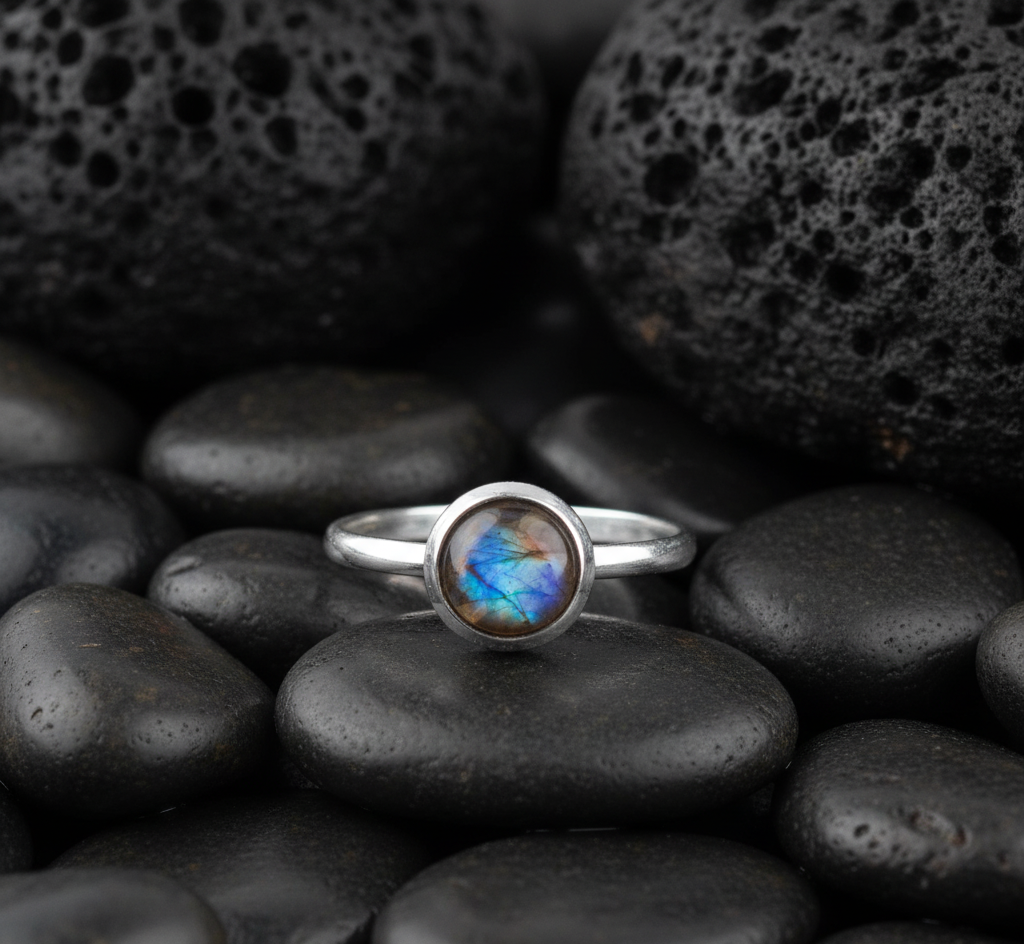Women's 925 Sterling Silver Ring Cabochon Labradorite Bezel Setting