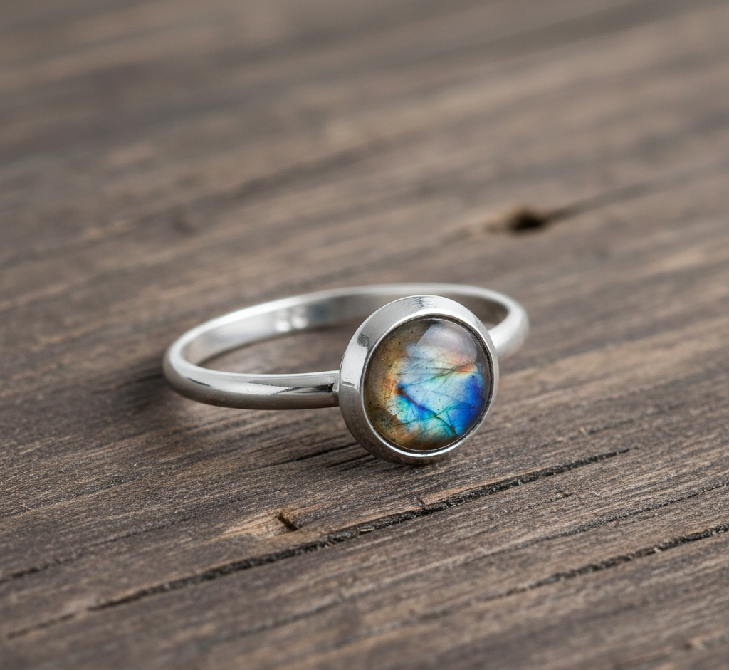 Women's 925 Sterling Silver Ring Cabochon Labradorite Bezel Setting
