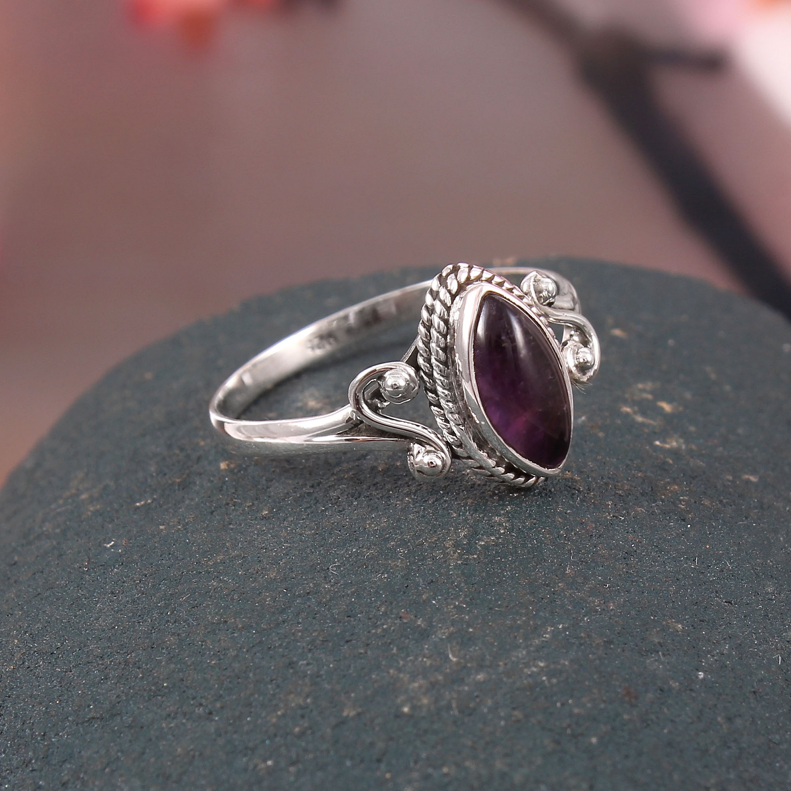 Handmade 925 Sterling Silver Natural Amethyst Ring