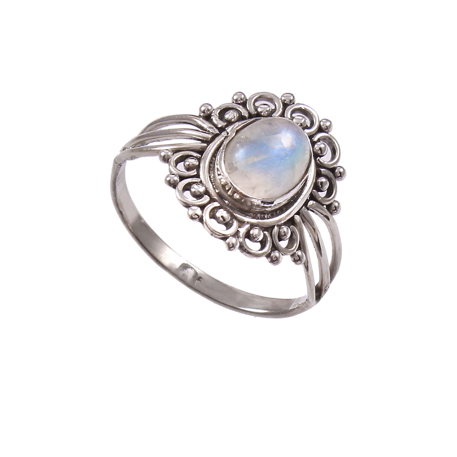 925 Sterling Silver Rainbow Moonstone Rava Design Ring