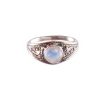925 Sterling Silver Round Rainbow Moonstone Ring