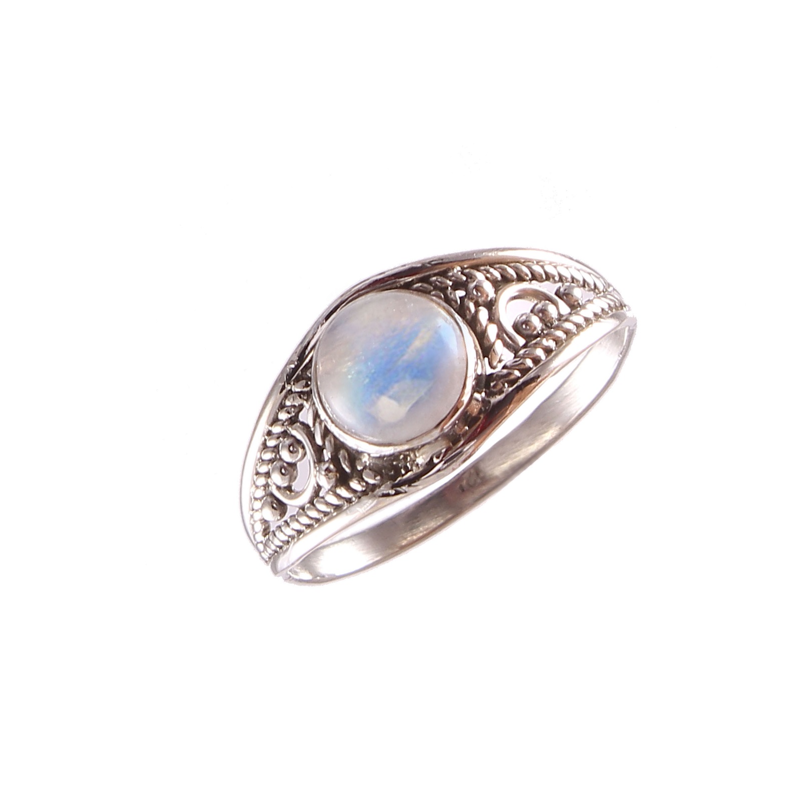 925 Sterling Silver Round Rainbow Moonstone Ring