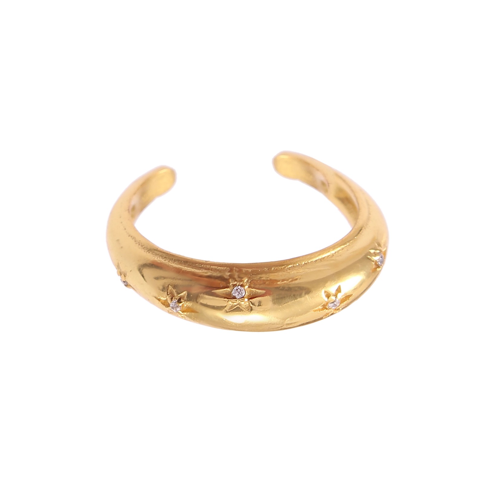 Gold Scattered Stars Adjustable Ring With White CZ