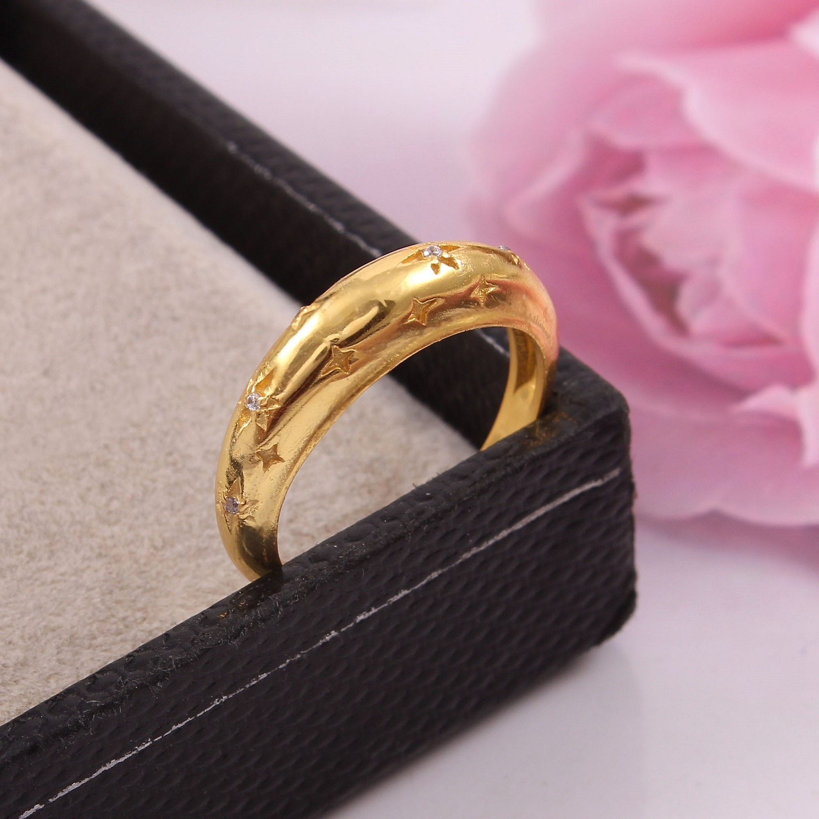 Gold Scattered Stars Adjustable Ring With White CZ