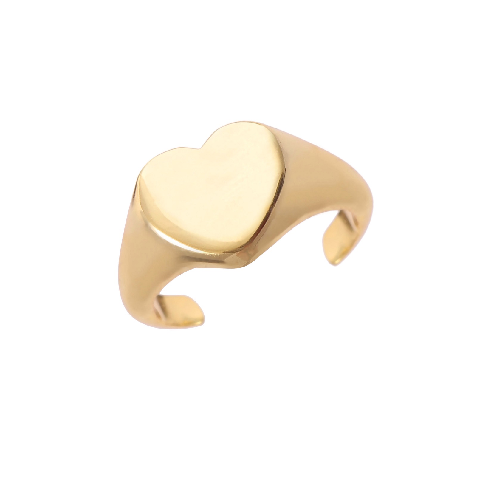 Adjustable Gold Plated 925 Sterling Silver Heart Signet Ring