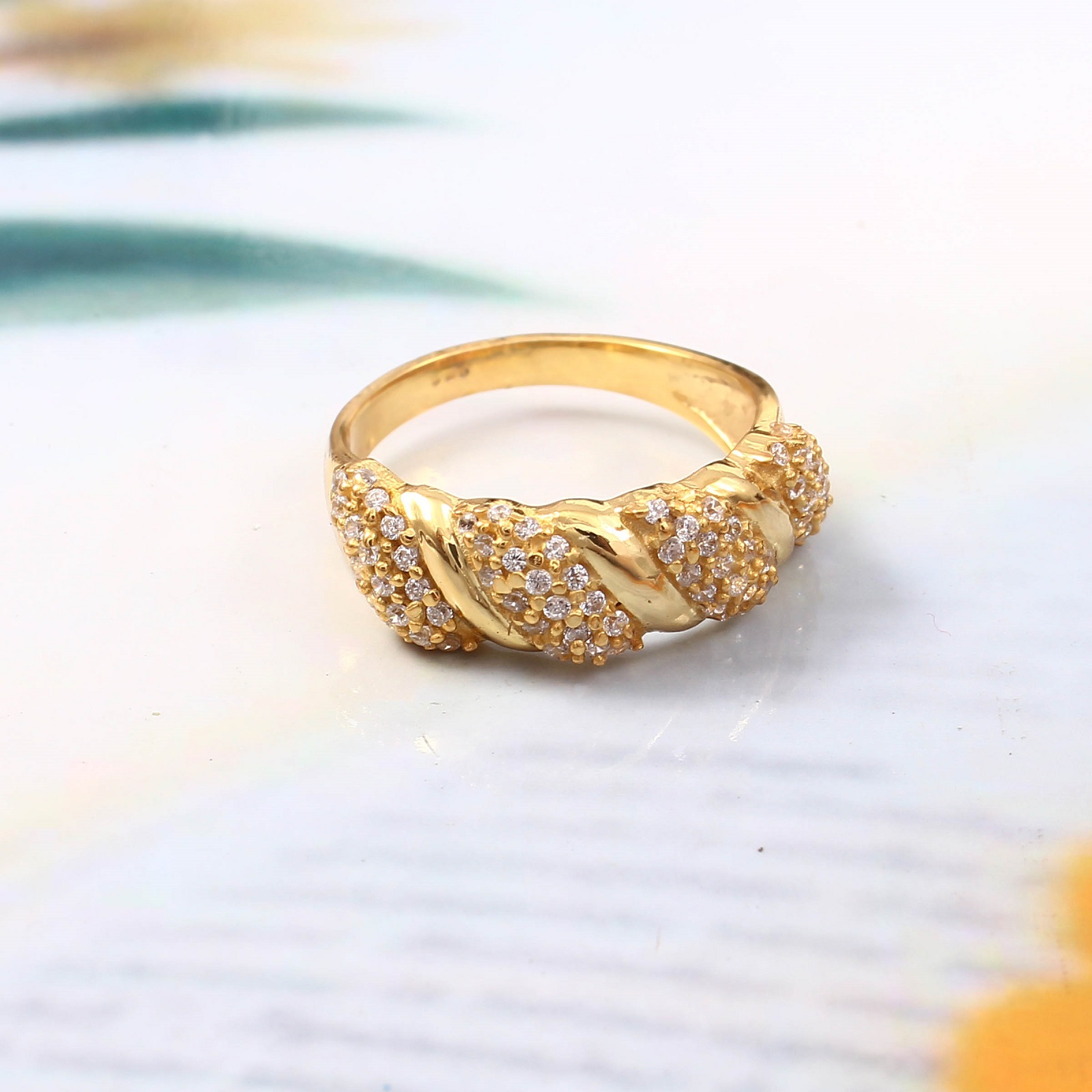 Gold Plated 925 Sterling Silver Croissant White CZ Ring