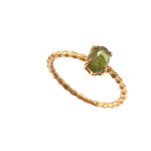 Gold Plated 925 Sterling Silver Oval Peridot Cabochon Ring