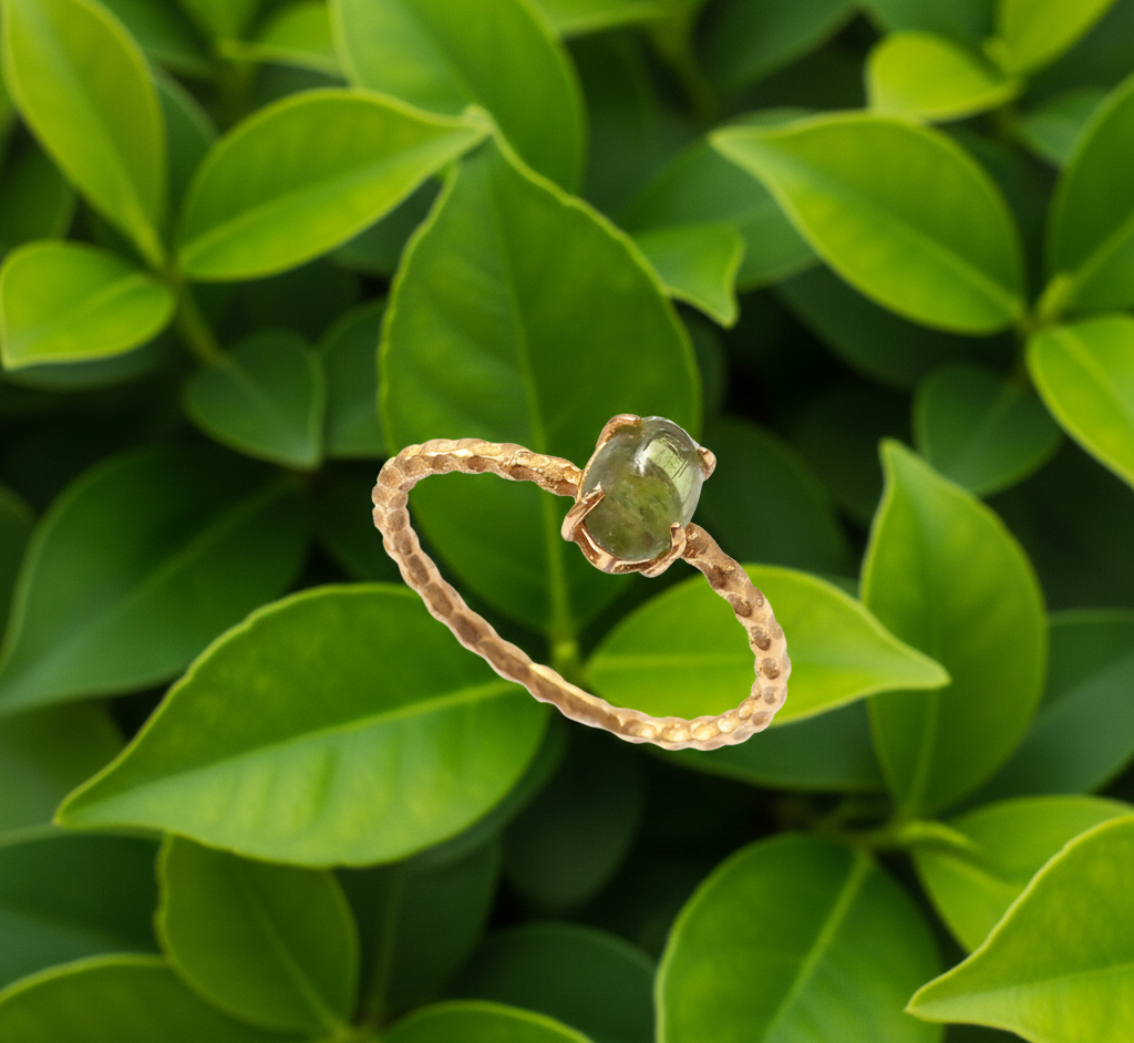 Gold Plated 925 Sterling Silver Oval Peridot Cabochon Ring