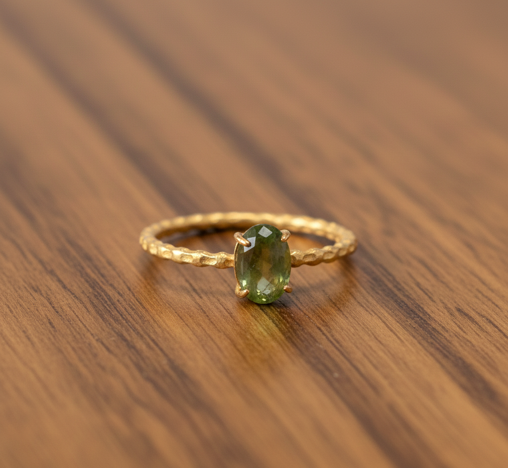 Gold Plated 925 Sterling Silver Oval Peridot Cabochon Ring