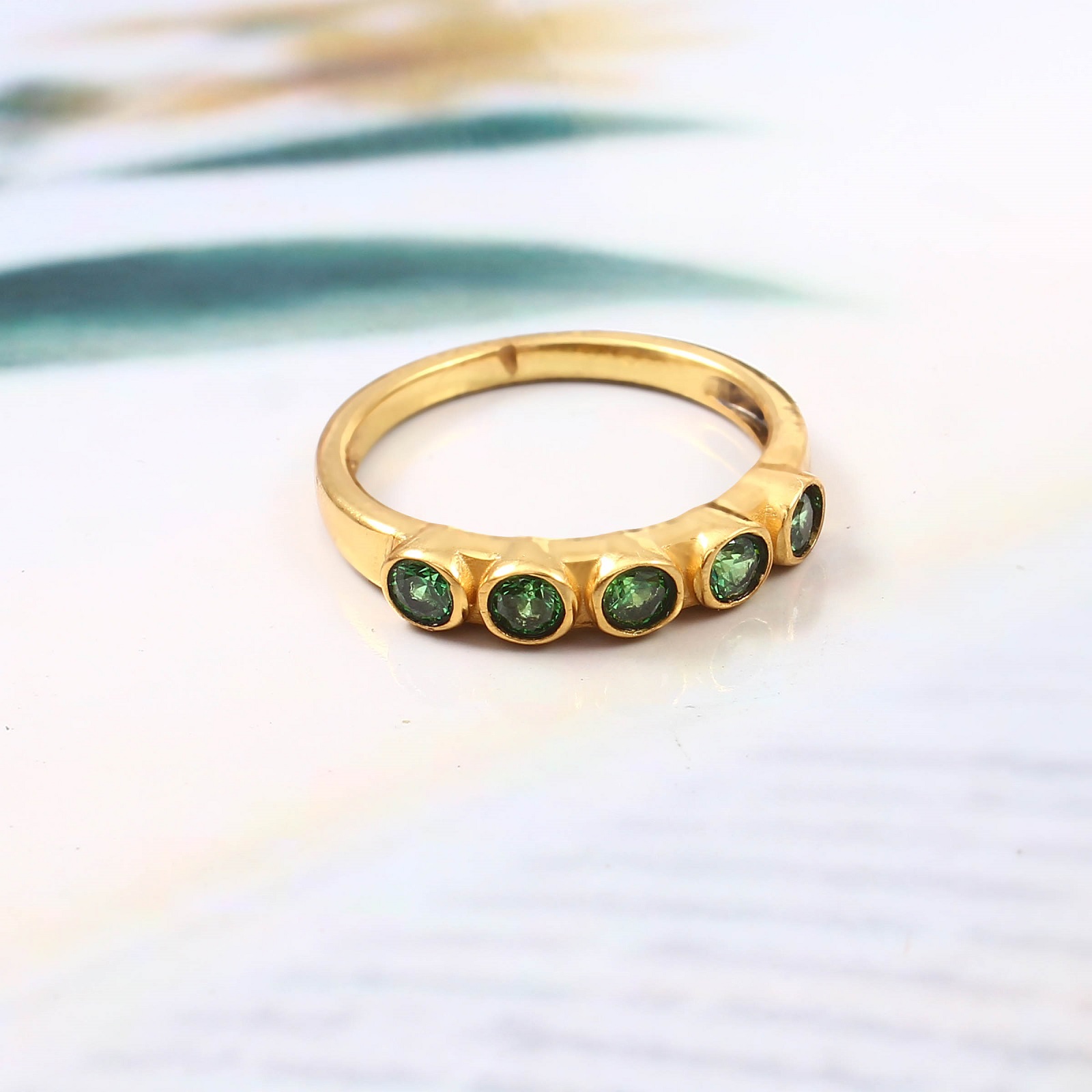 Gold Plated 925 Sterling Silver Round Emerald Ring