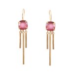 925 Sterling Silver Pink Monalisa Stone Beautiful Earrings