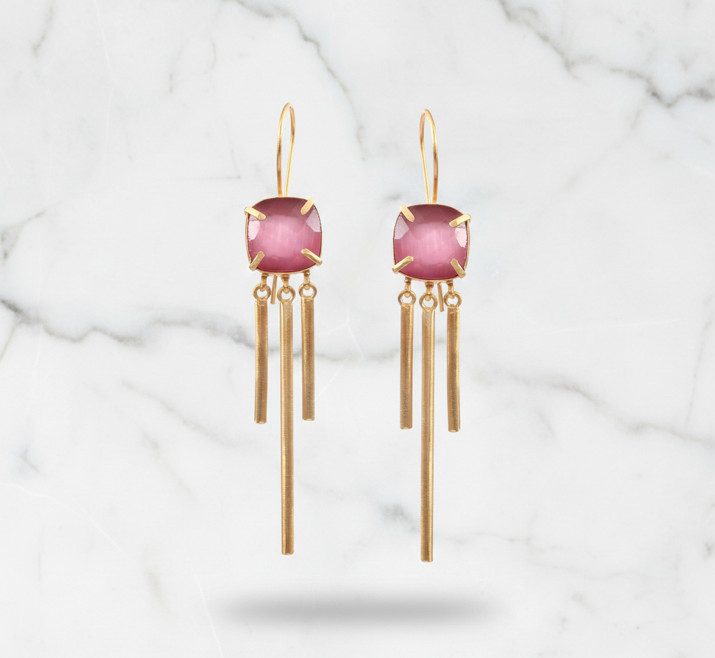 925 Sterling Silver Pink Monalisa Stone Beautiful Earrings