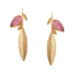 925 Sterling Silver Pink Monalisa Stone Leaf Earrings
