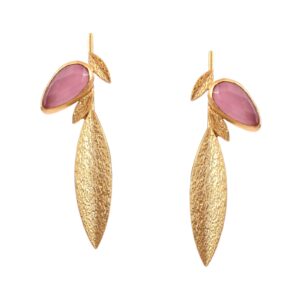 925 Sterling Silver Pink Monalisa Stone Leaf Earrings
