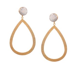 925 Silver Textured Drop Earrings With Rainbow Moonstone