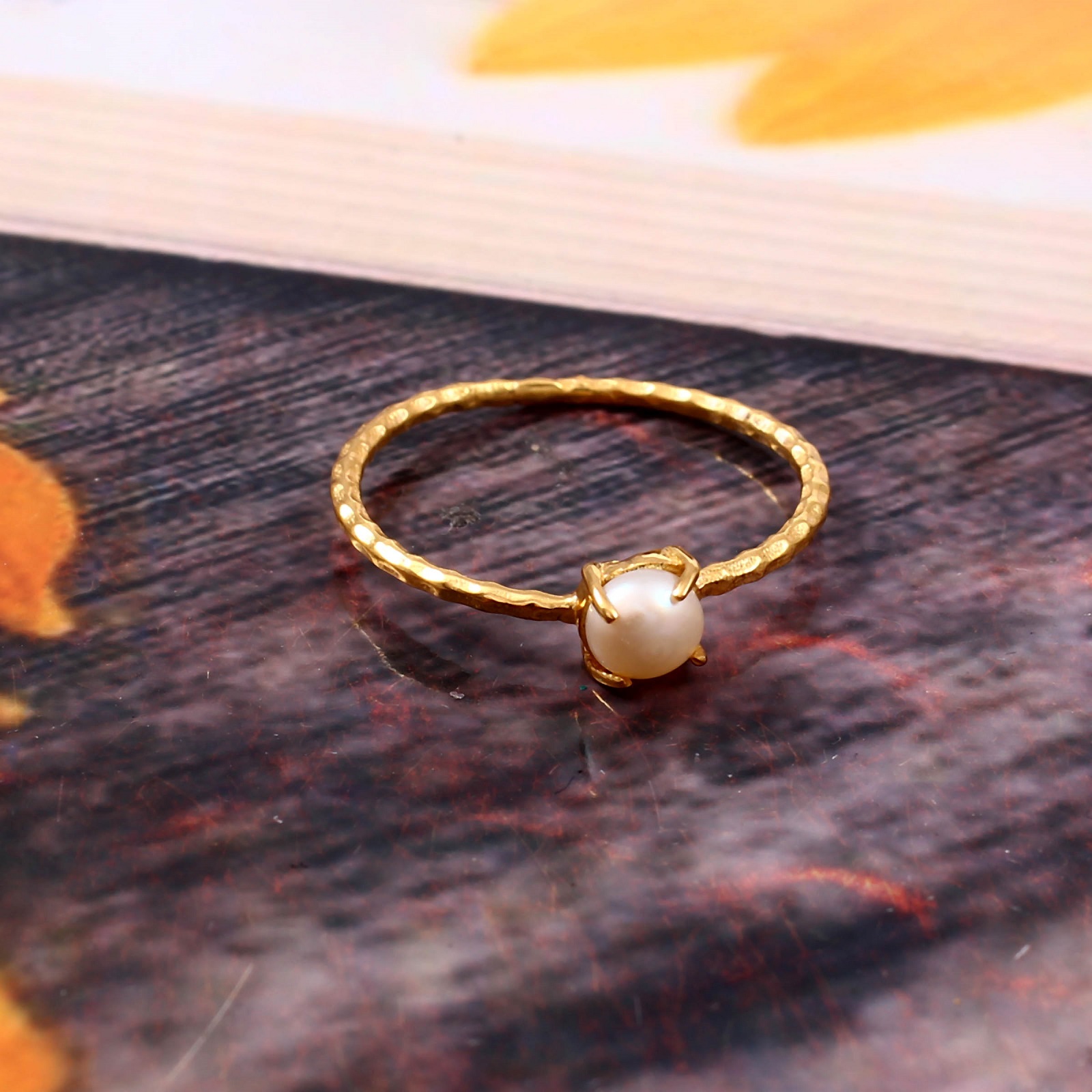 Gold Plated 925 Sterling Silver Fresh Water Pearl Ring Women