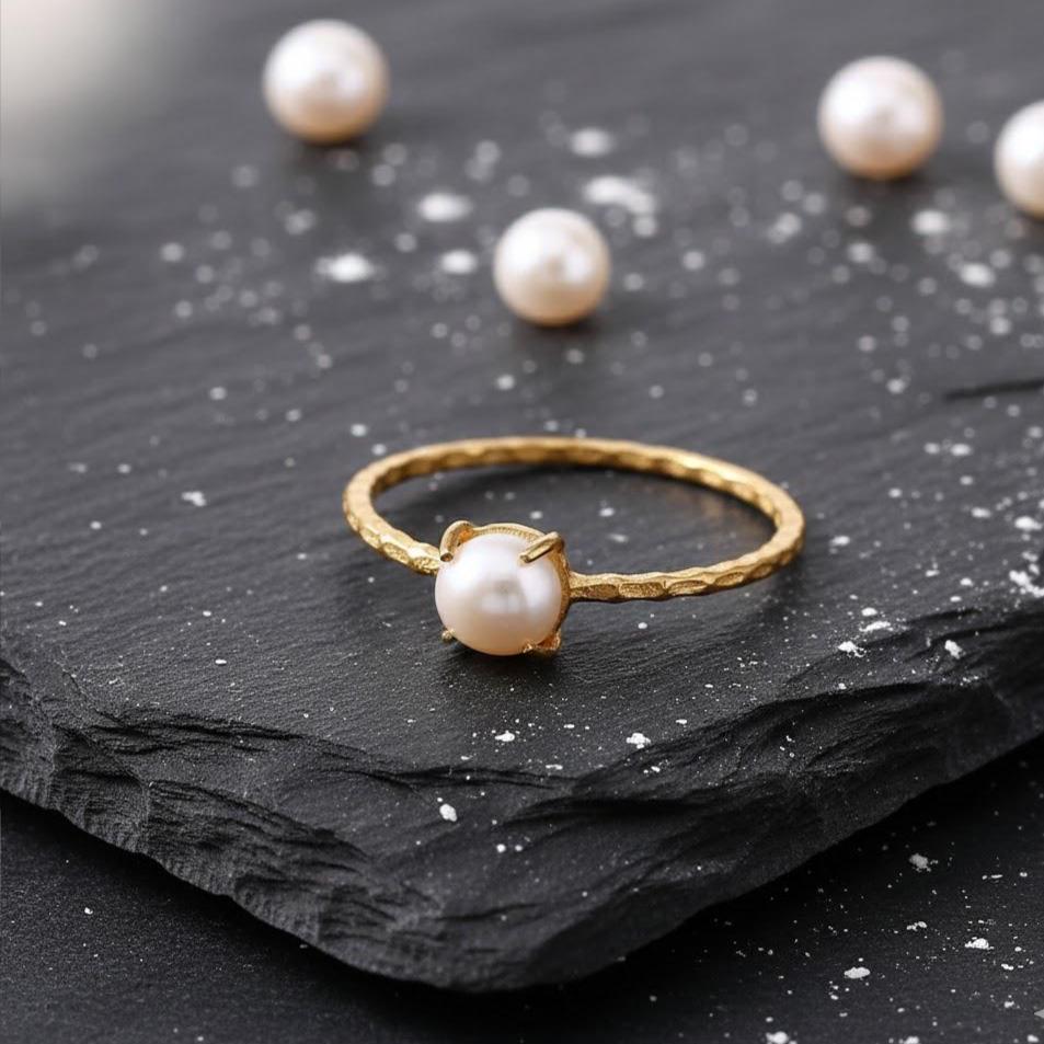Gold Plated 925 Sterling Silver Fresh Water Pearl Ring Women