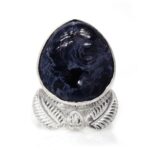 925 Sterling Silver Pear Blue Pietersite Gemstone Ring