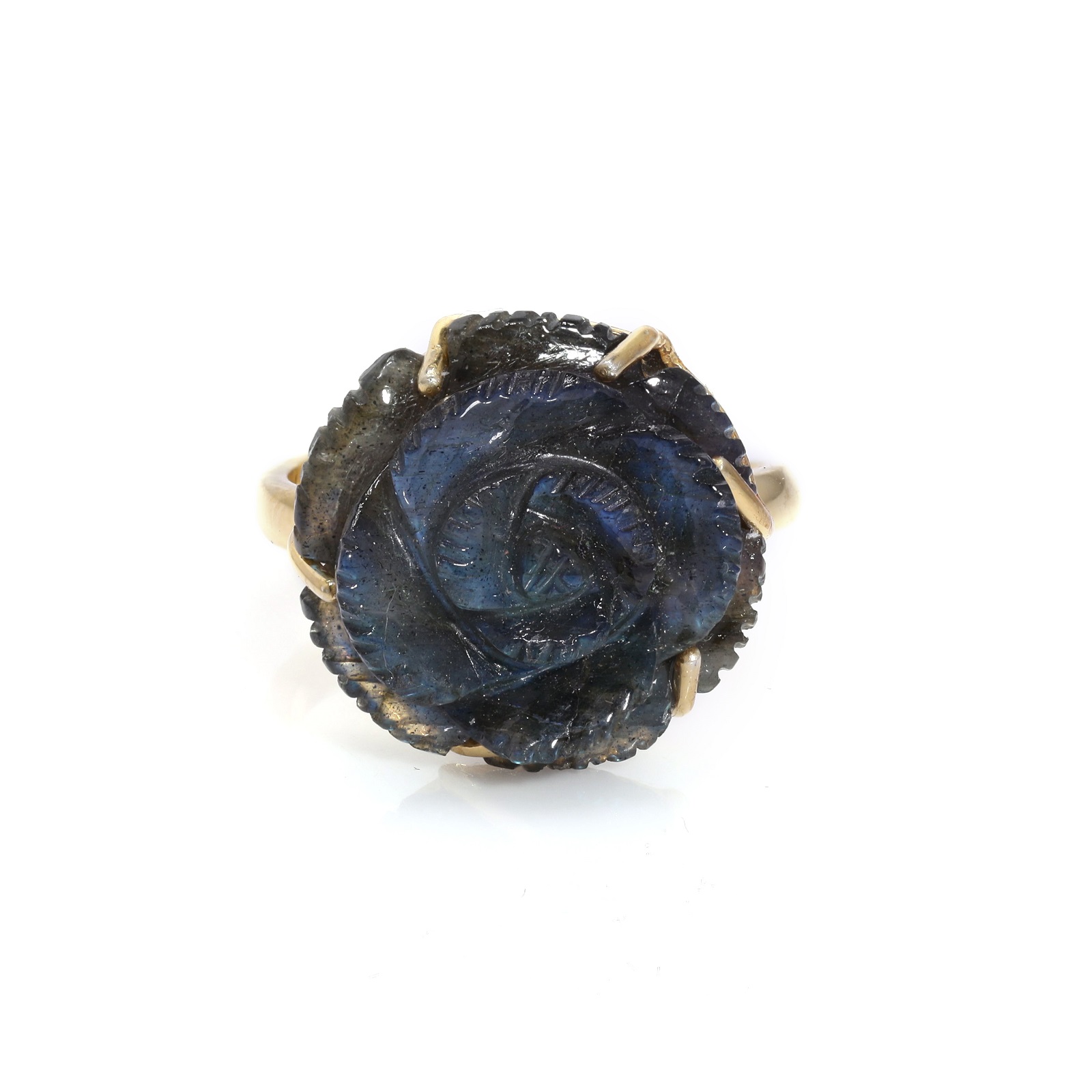 925 Sterling Silver Flower Design Ring Carved Labradorite