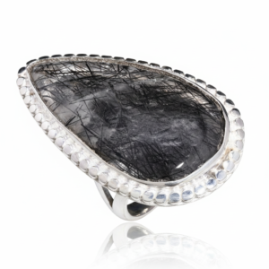 925 Sterling Silver Natural Black Routile Quartz Ring