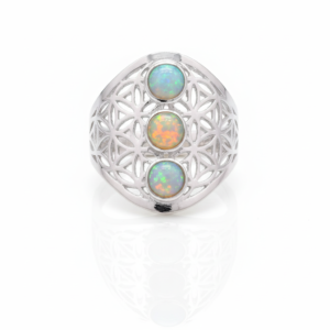 925 Sterling Silver Multi Ethiopian Opal Gems Mandala Ring