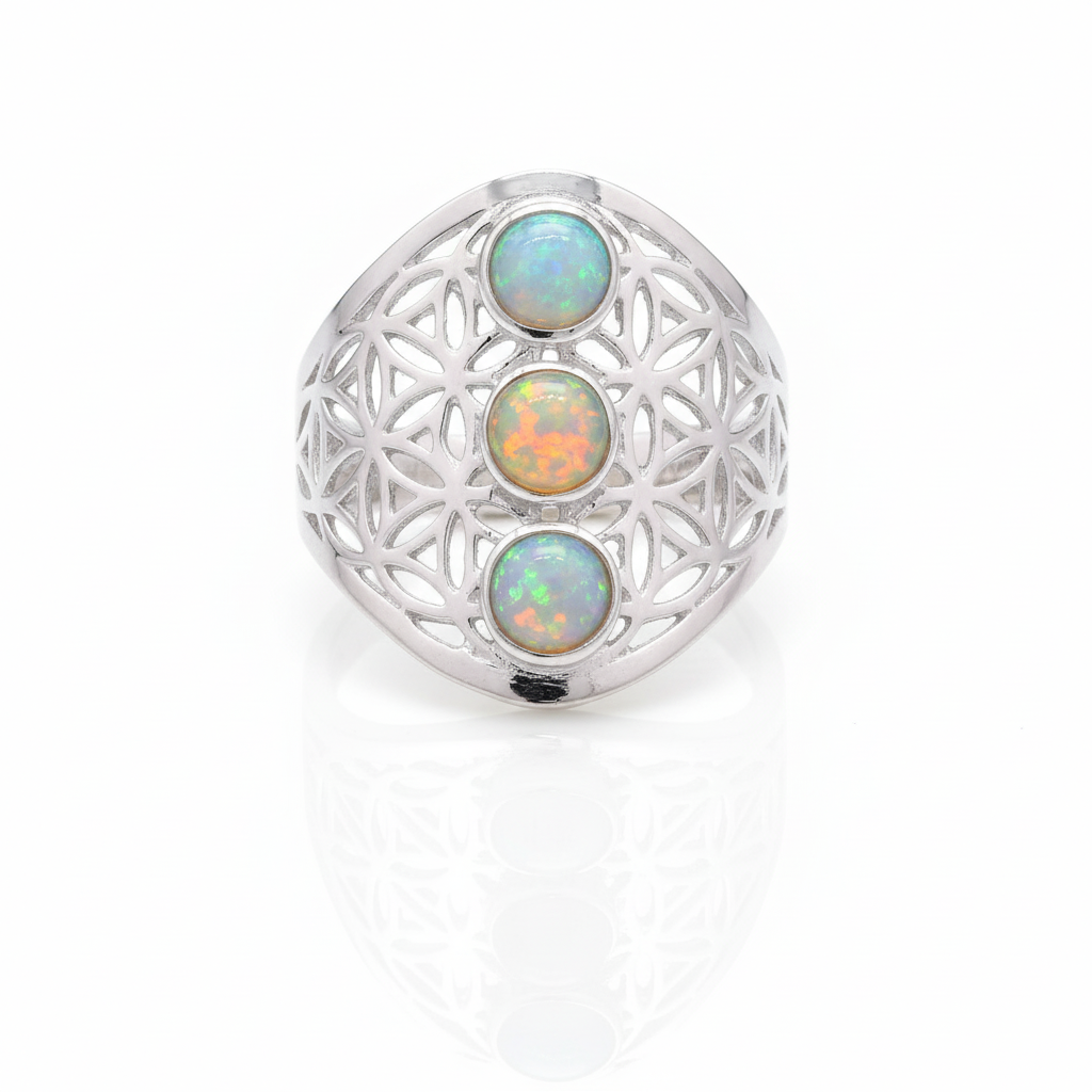 925 Sterling Silver Multi Ethiopian Opal Gems Mandala Ring