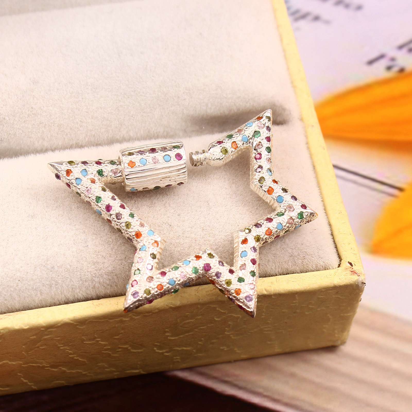 925 Sterling Silver Star Carabiner Lock Charms With CZ