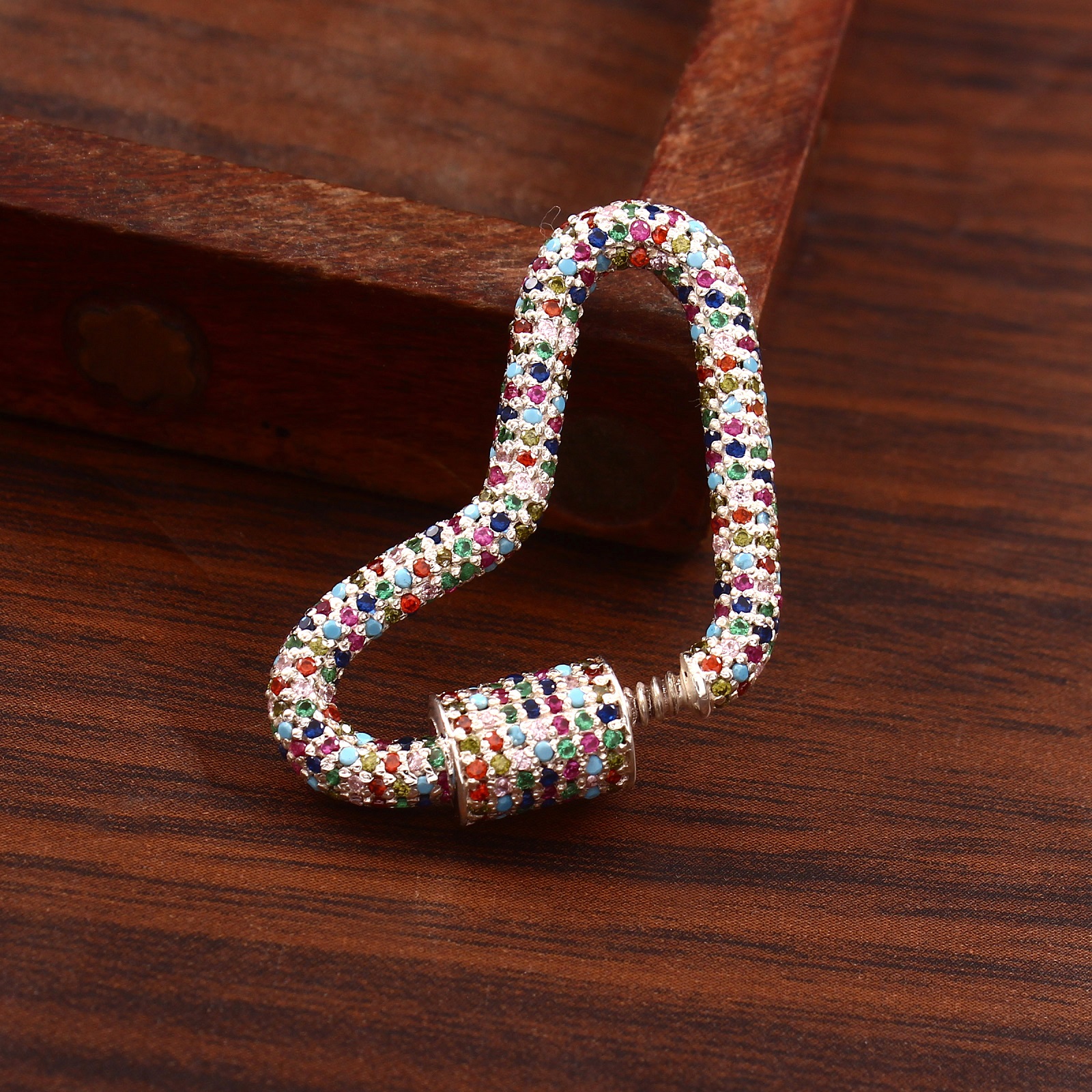 925 Sterling Silver Heart Lock Charms With Multi Colored CZ