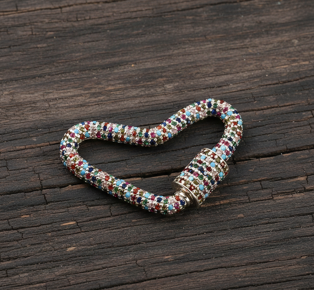 925 Sterling Silver Heart Lock Charms With Multi Colored CZ