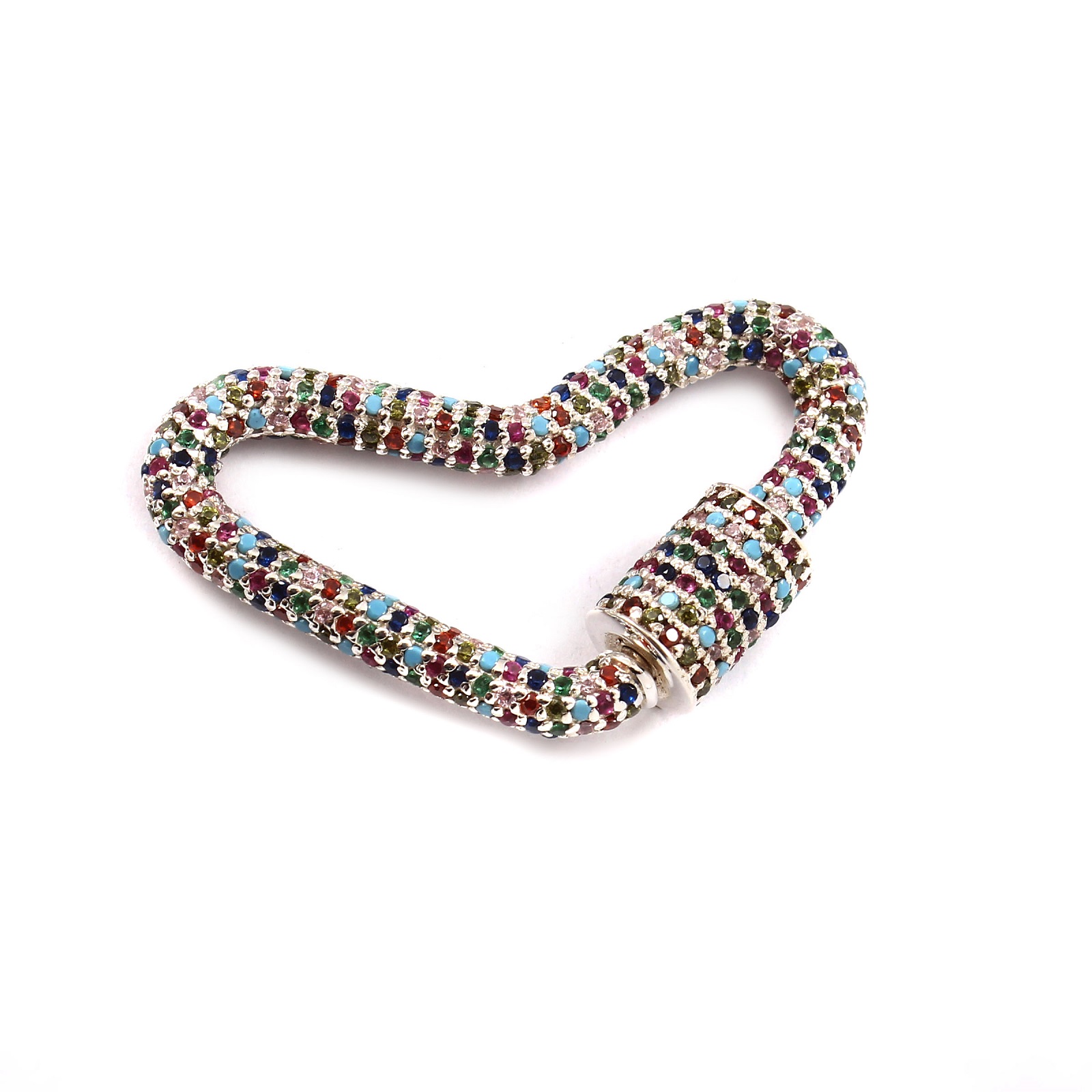 925 Sterling Silver Heart Lock Charms With Multi Colored CZ