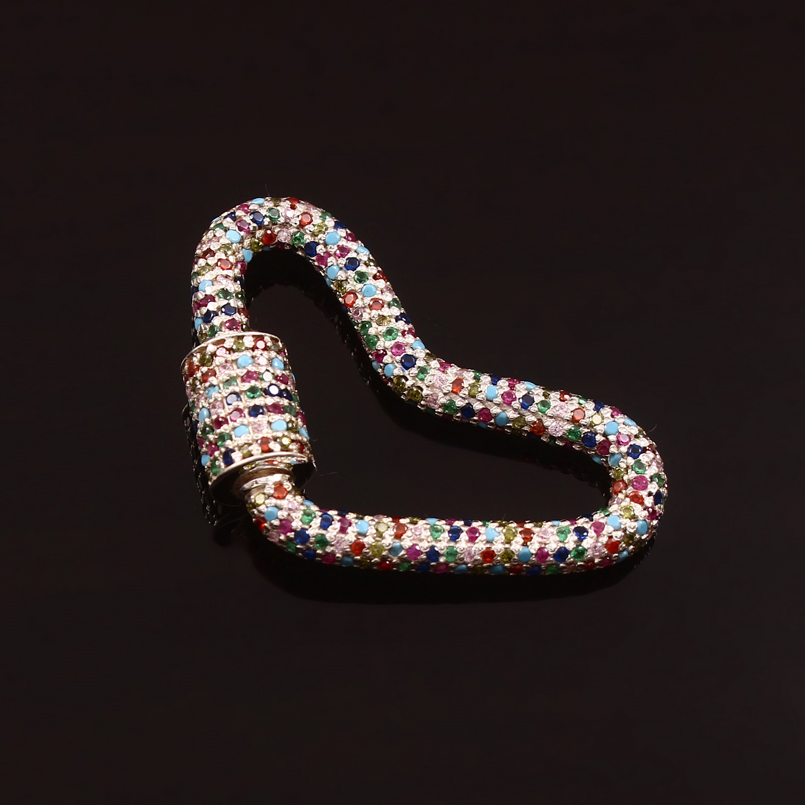 925 Sterling Silver Heart Lock Charms With Multi Colored CZ