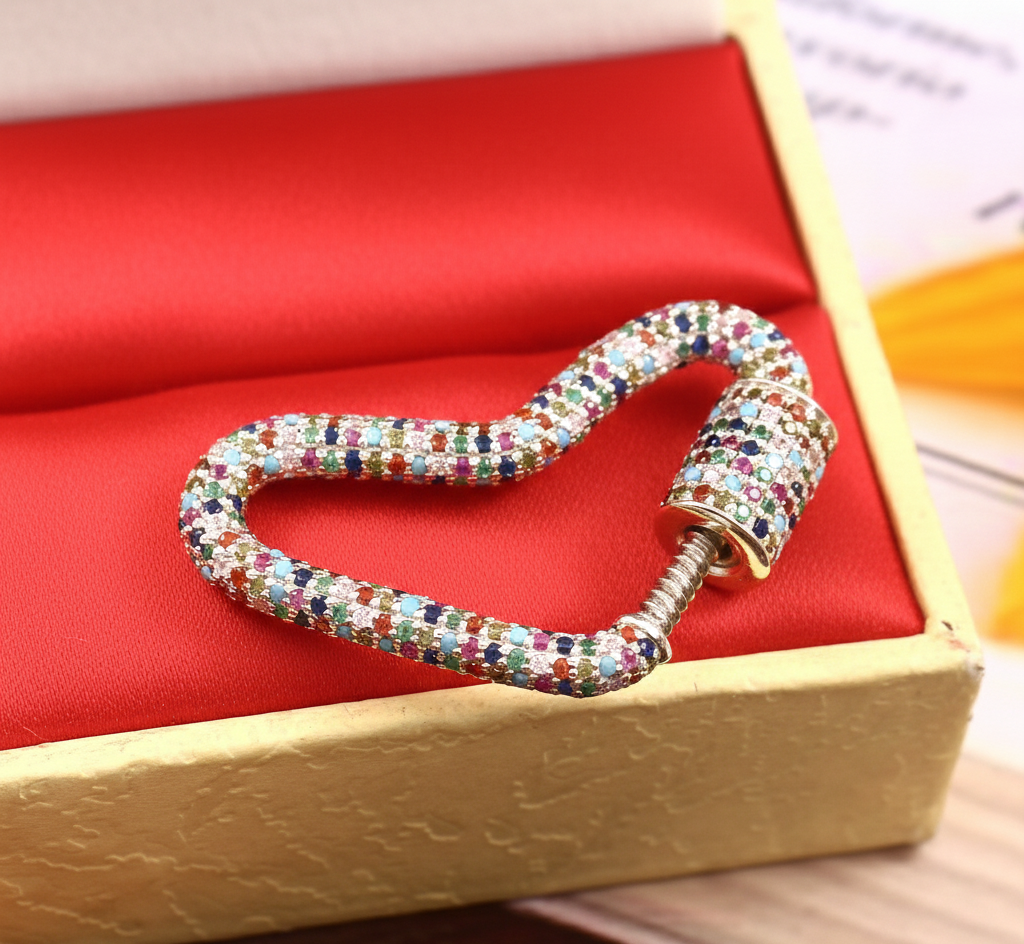 925 Sterling Silver Heart Lock Charms With Multi Colored CZ