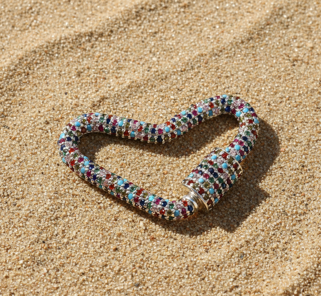 925 Sterling Silver Heart Lock Charms With Multi Colored CZ