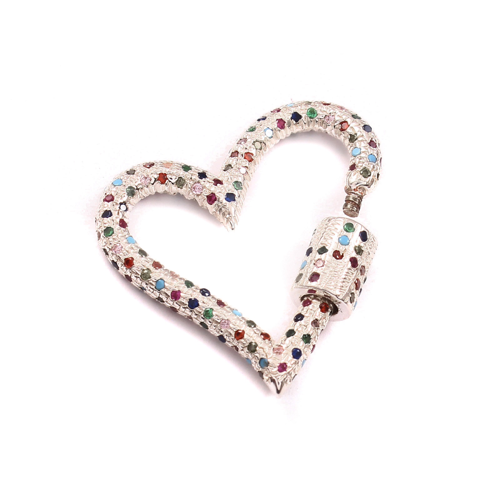 925 Sterling Silver Love Heart Lock Charms With Multi CZ