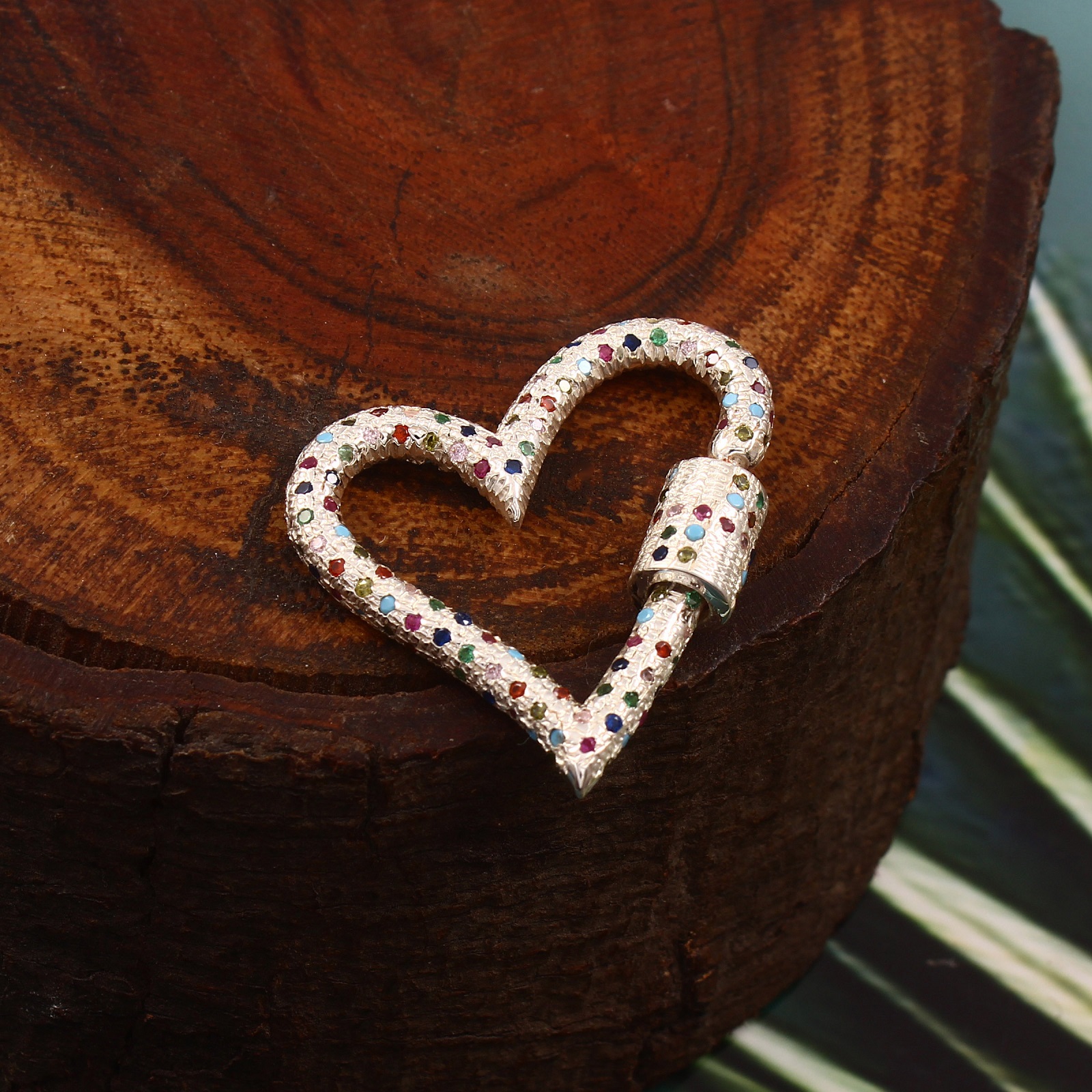 925 Sterling Silver Love Heart Lock Charms With Multi CZ - Image 3