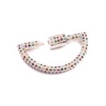 925 Sterling Silver D Shaped Lock Charms With Multi Color CZ