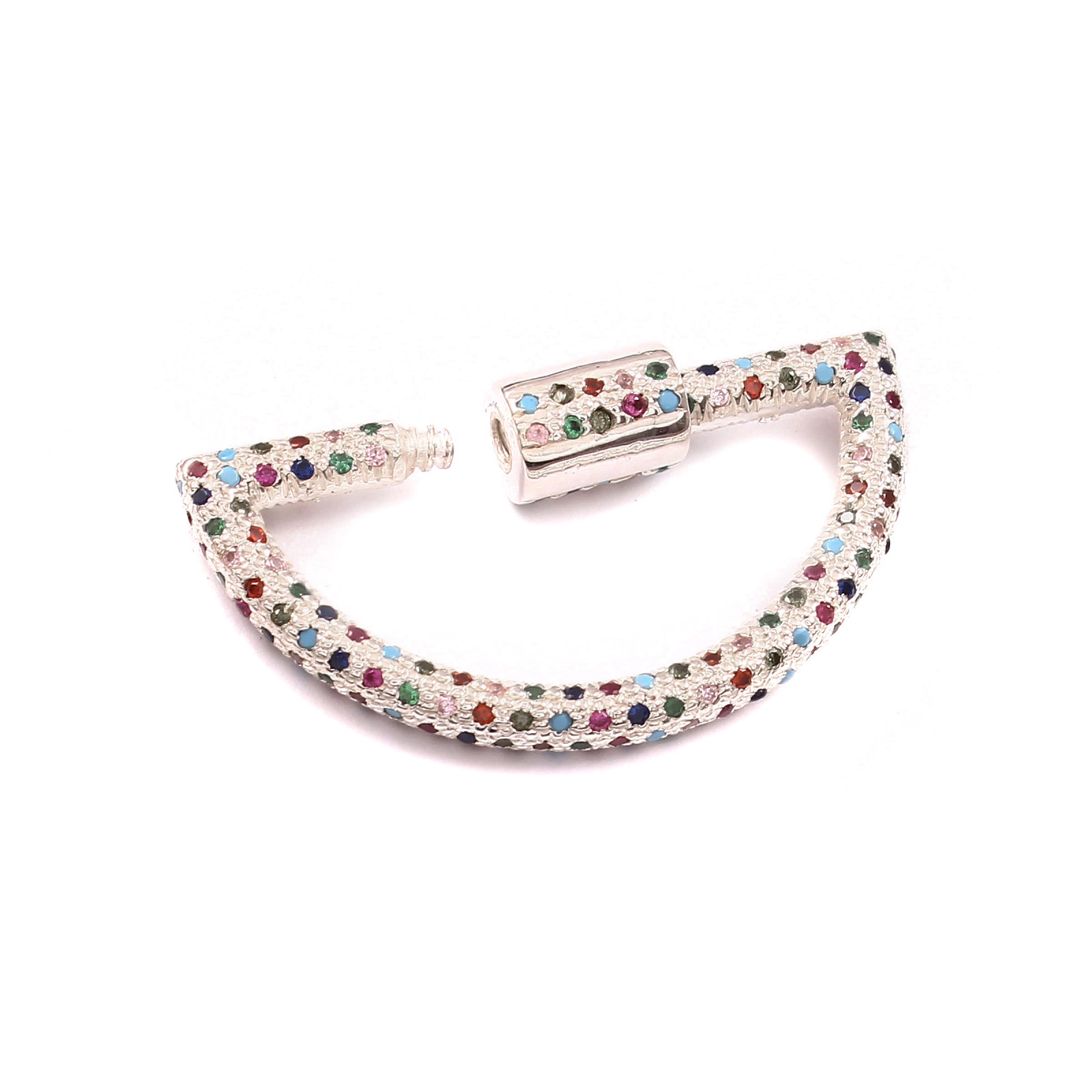 925 Sterling Silver D Shaped Lock Charms With Multi Color CZ