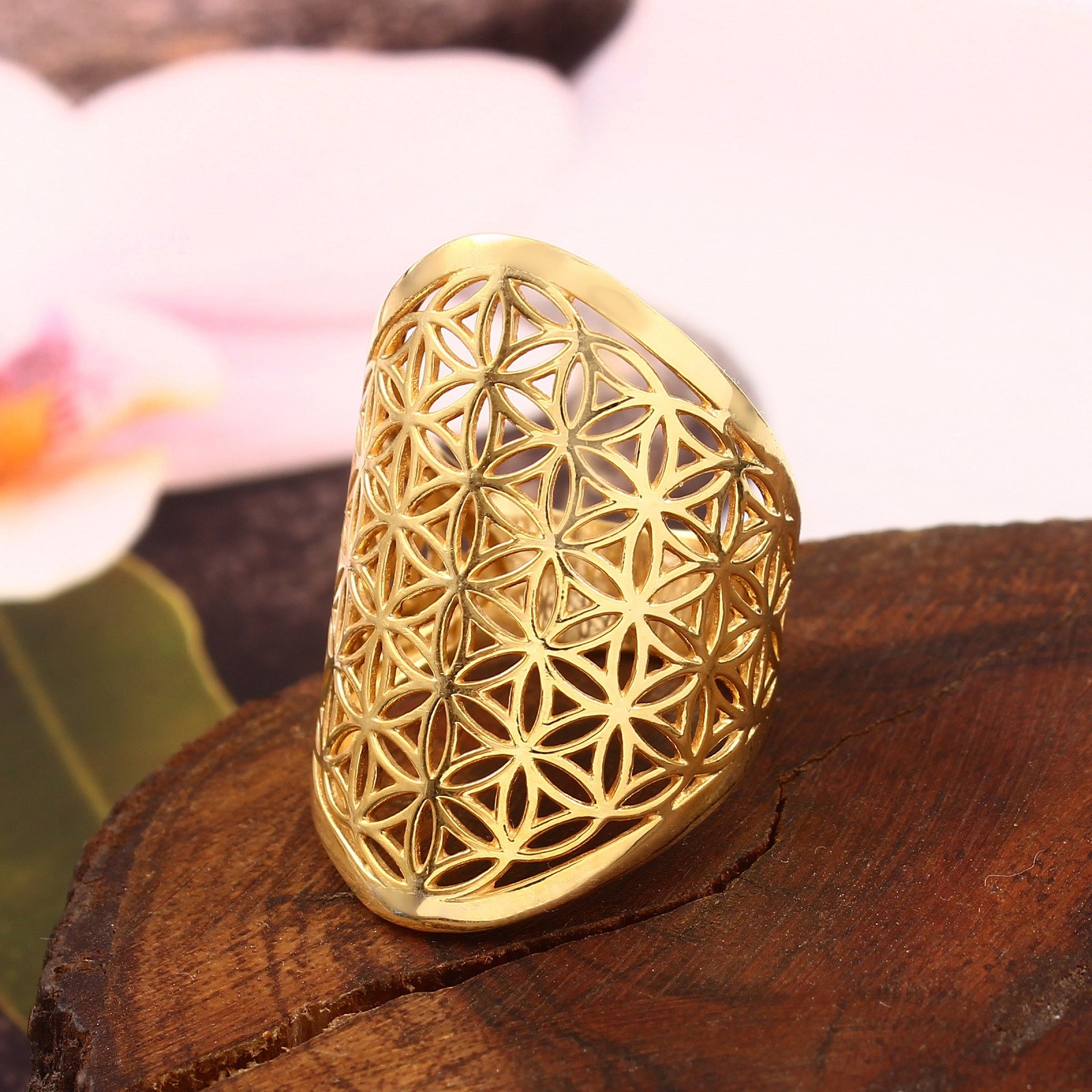 925 Sterling Silver Mandala Art Design Ring Gold Plated