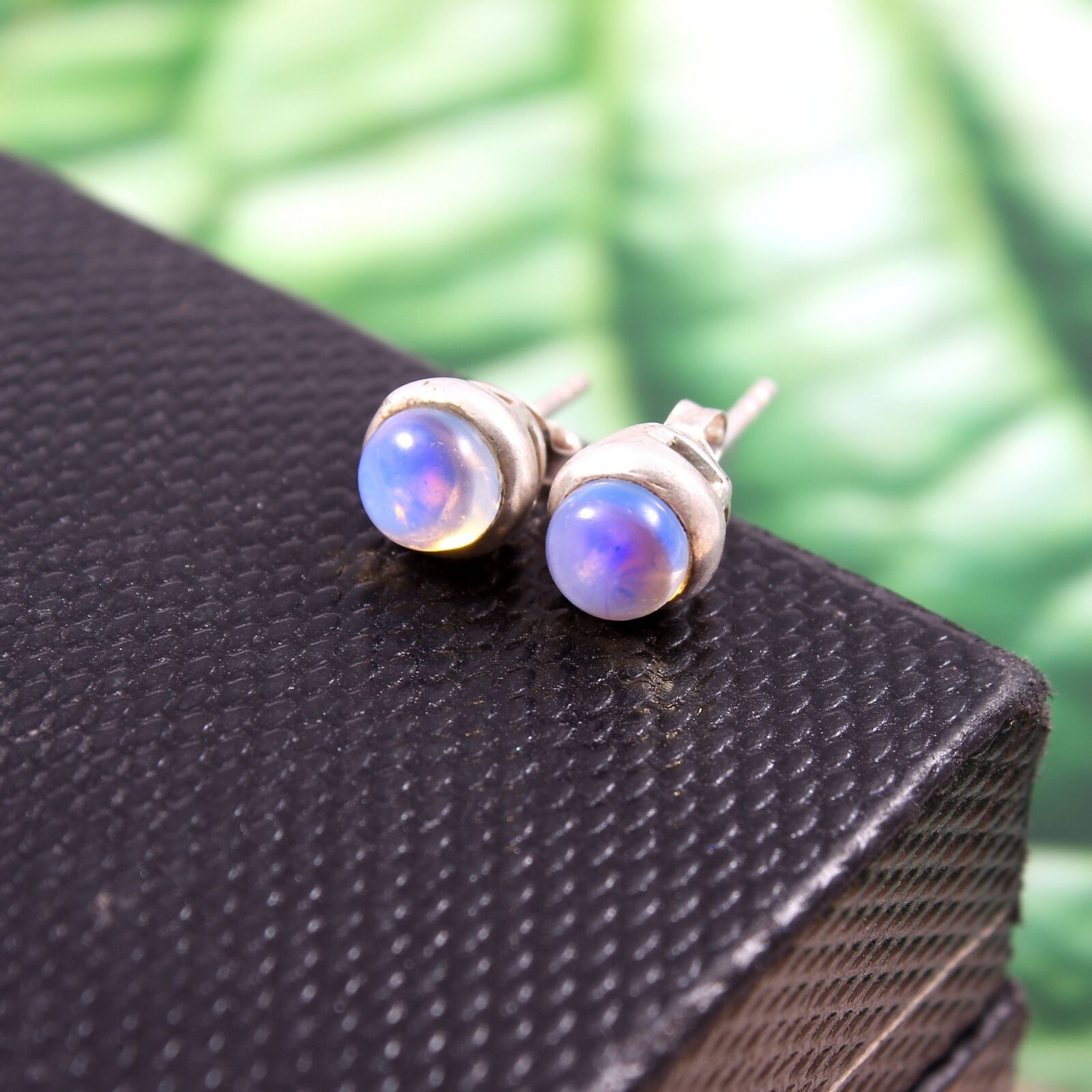 925 Sterling Sliver Rainbow Moonstone Earrings Stud