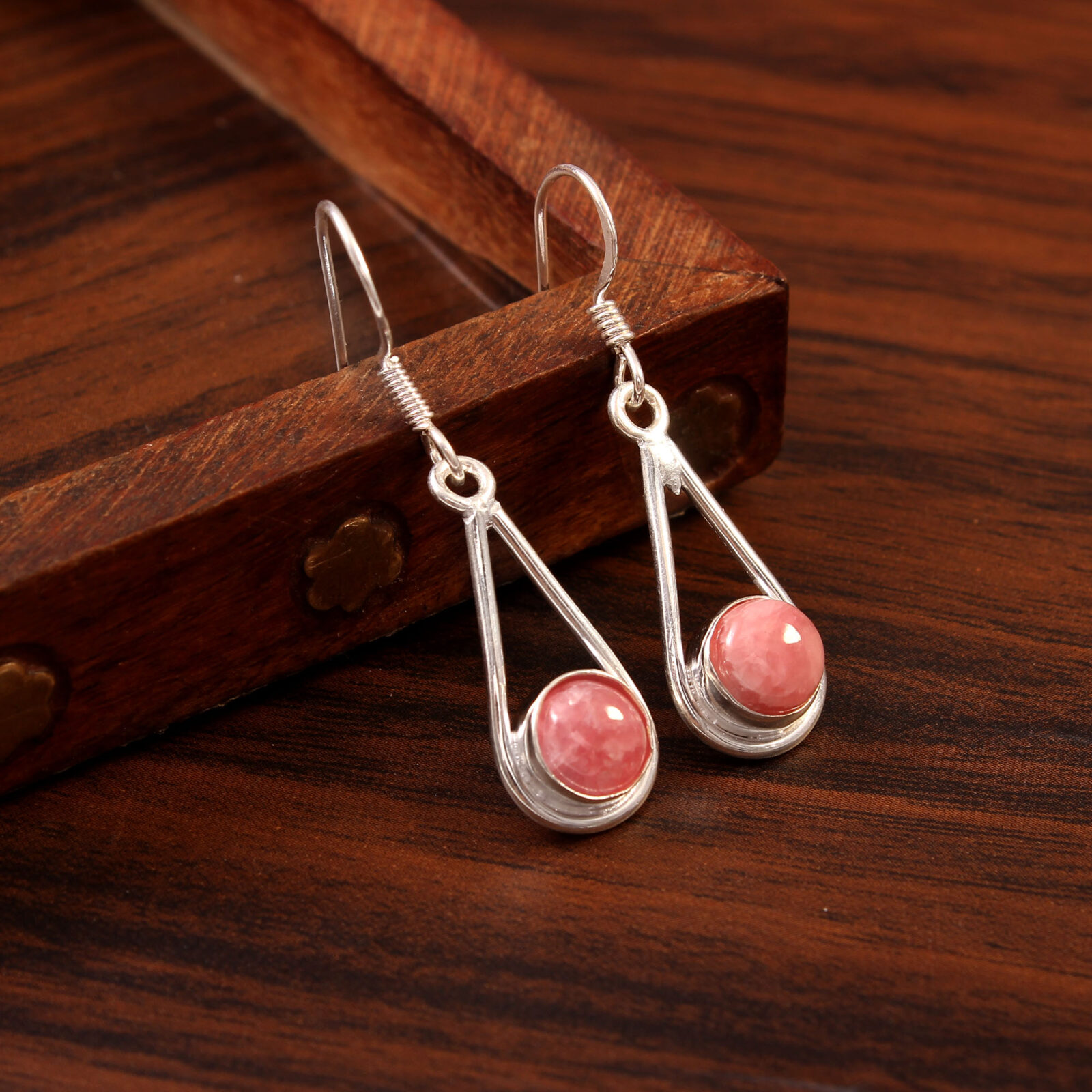 925 Sterling Silver Rhodochrosite Gemstone Earrings