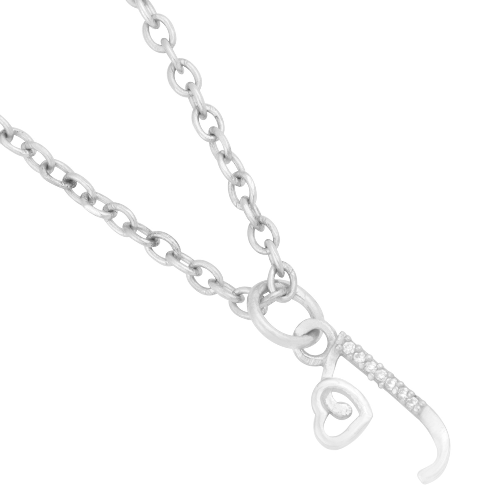 925 Sterling Silver J Initial Pendant Necklace With White CZ