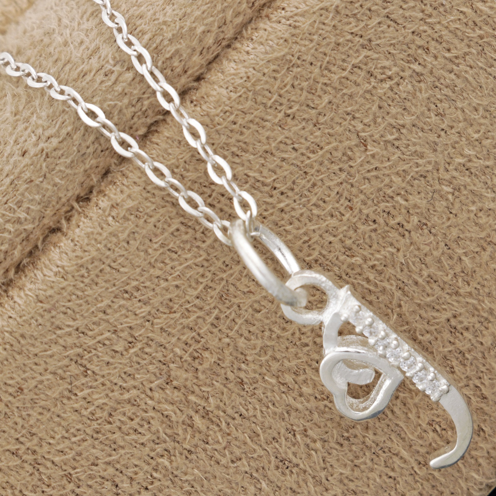 925 Sterling Silver J Initial Pendant Necklace With White CZ