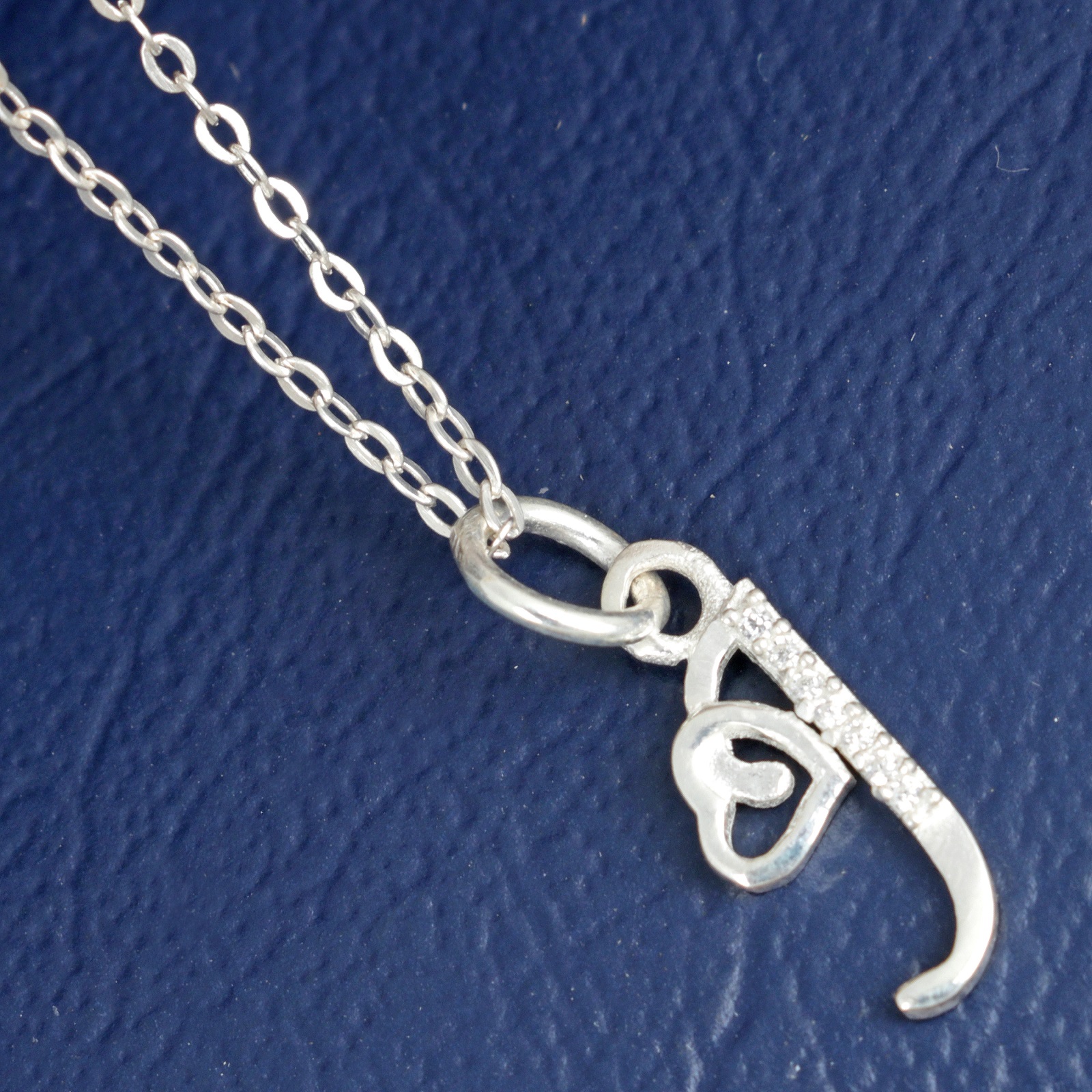 925 Sterling Silver J Initial Pendant Necklace With White CZ