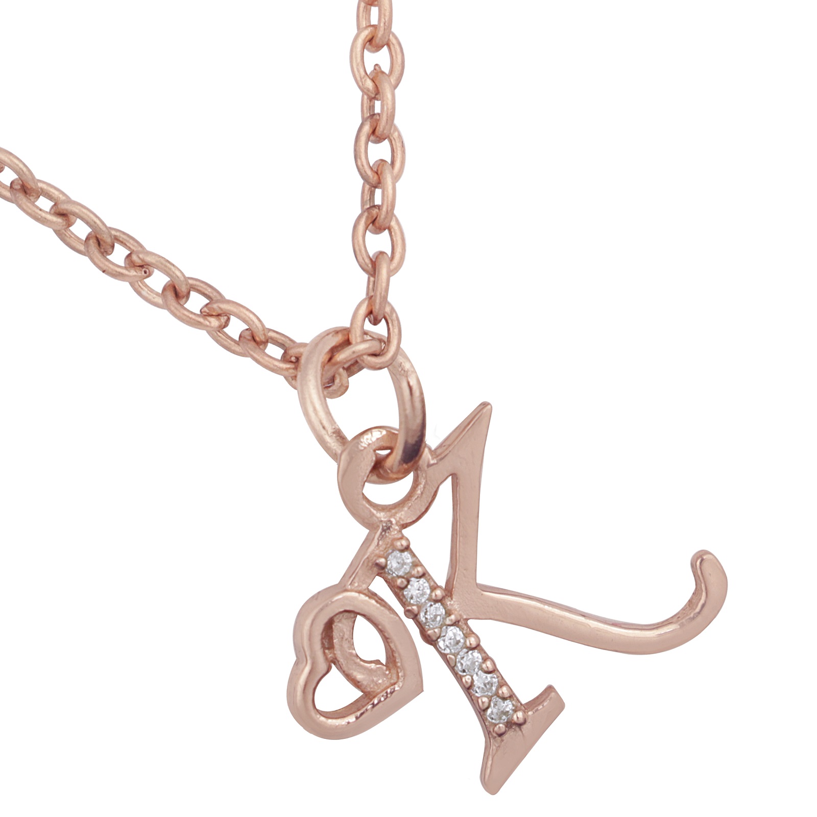 925 Sterling Silver K Initial Pendant Necklace With White CZ