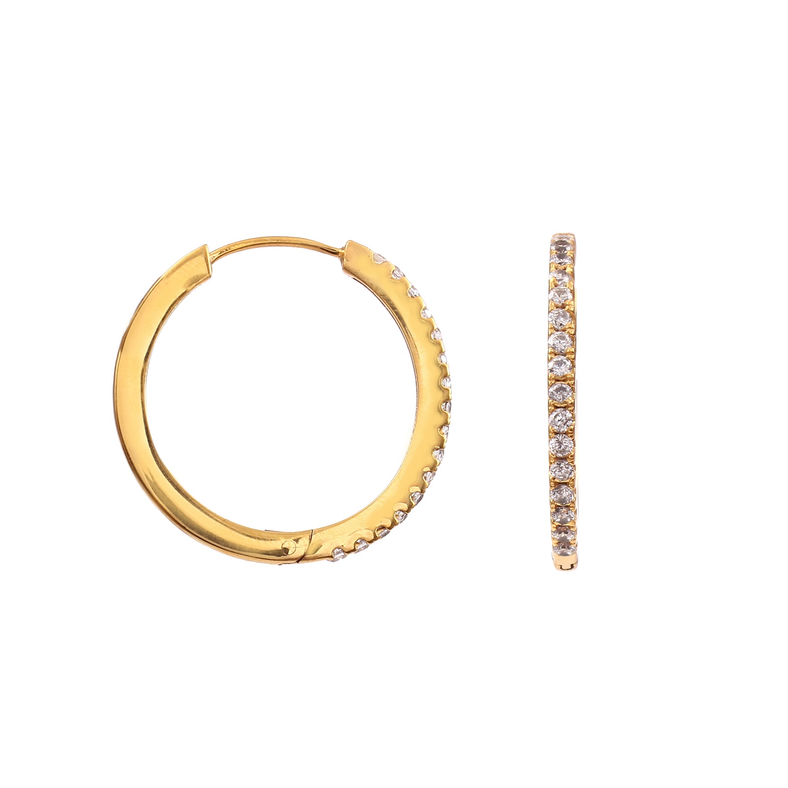 Gold Plated 925 Sterling Silver Hoop Earrings With White CZ
