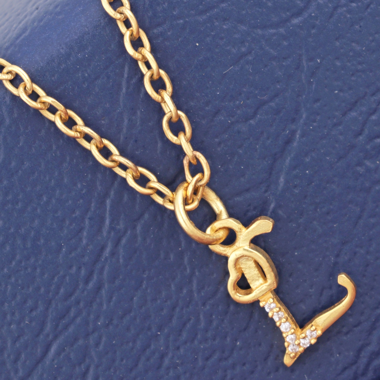 925 Sterling Silver L Initial Pendant Necklace With White CZ