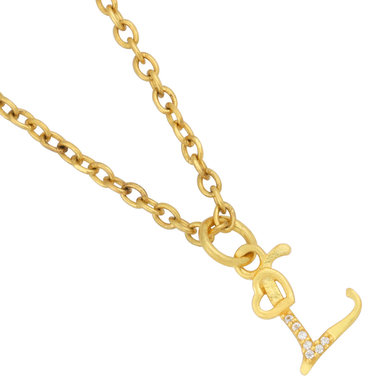 925 Sterling Silver L Initial Pendant Necklace With White CZ