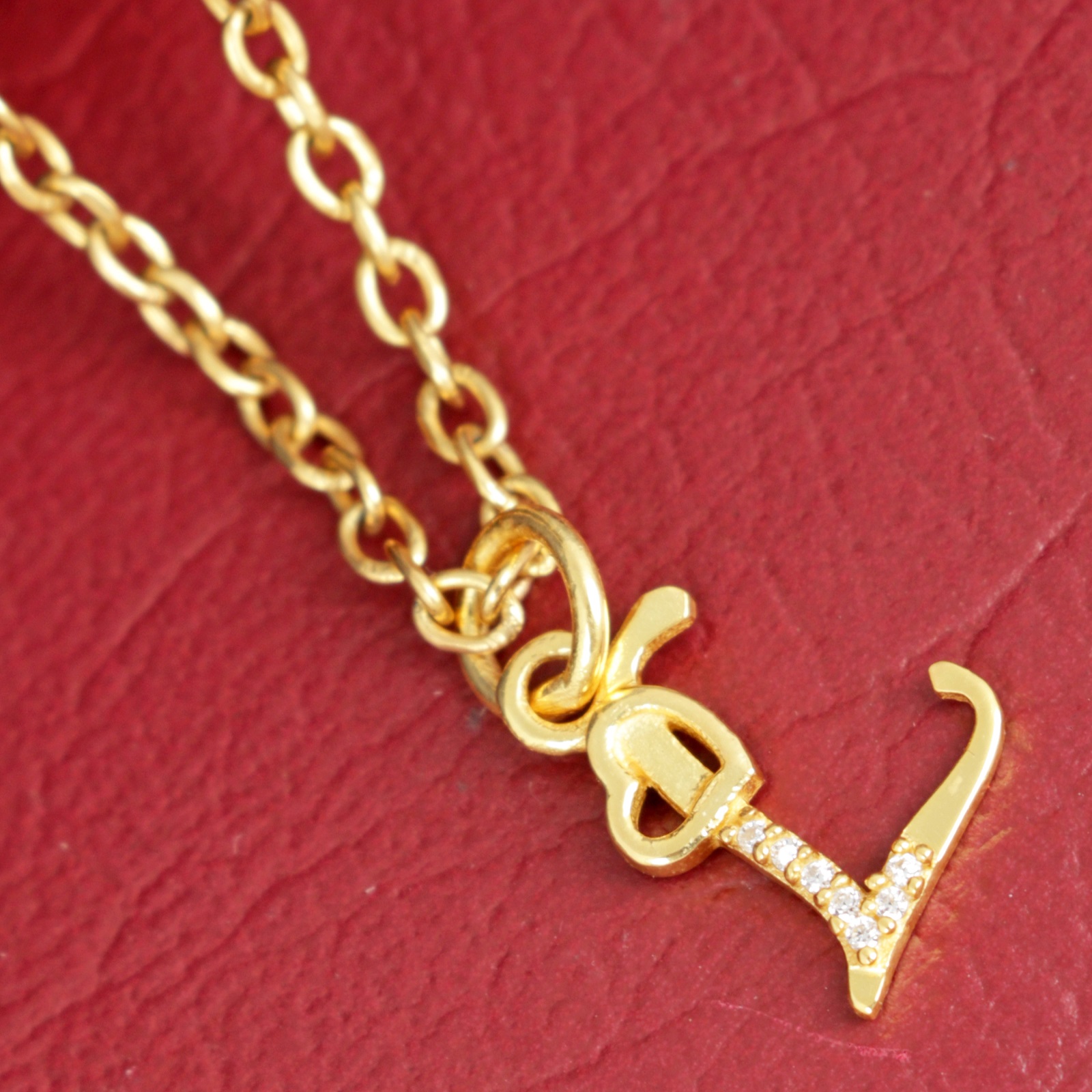 925 Sterling Silver L Initial Pendant Necklace With White CZ